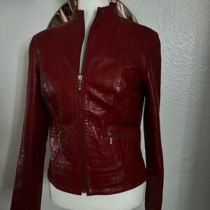 Women's Red Croc-Embossed Leather Jacket